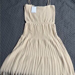 Cream Pleated Knit Spaghetti Strap Dress